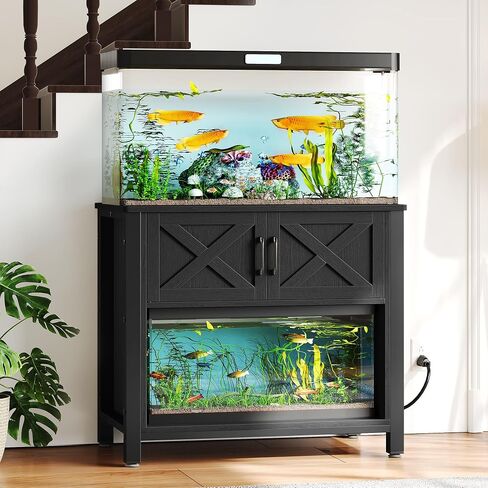 DWVO 20-29 Gallon Aquarium Stand with Power Outlets, Cabinet for Fish Tank Accessories Storage - Metal Frame Fish Tank Stand Suitable for Turtle Tank, Reptile Terrarium, 350LBS Capacity, White in Saudi Arabia