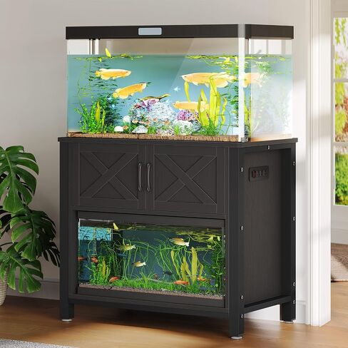 DWVO 20-29 Gallon Aquarium Stand with Power Outlets, Cabinet for Fish Tank Accessories Storage - Metal Frame Fish Tank Stand Suitable for Turtle Tank, Reptile Terrarium, 350LBS Capacity, White in Saudi Arabia