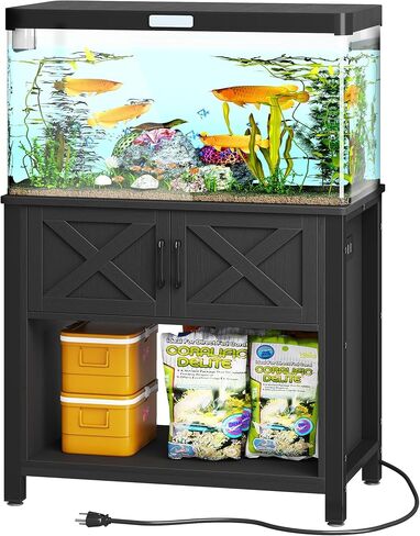 DWVO 20-29 Gallon Aquarium Stand with Power Outlets, Cabinet for Fish Tank Accessories Storage - Metal Frame Fish Tank Stand Suitable for Turtle Tank, Reptile Terrarium, 350LBS Capacity, White in Saudi Arabia