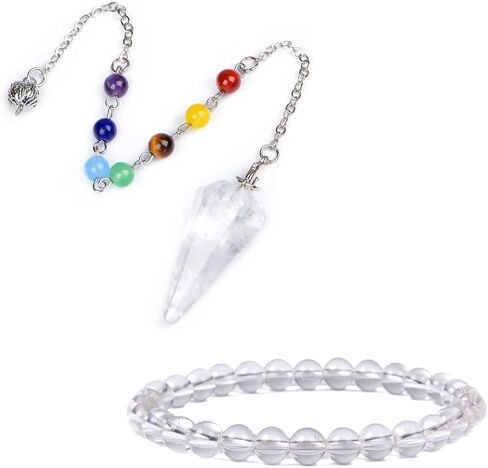 7 Chakra Reiki Healing Crystal Stone Hexagonal Point Pendant and Bracelet setting Pendulum for Reiki Wicca Dowsing Balancing Spiritual Natural Gemstone (Hexagonal Point(18mmx36mm), Amethyst) in Saudi Arabia