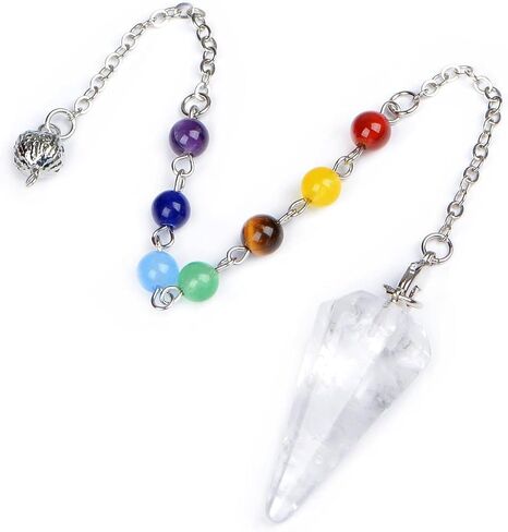7 Chakra Reiki Healing Crystal Stone Hexagonal Point Pendant and Bracelet setting Pendulum for Reiki Wicca Dowsing Balancing Spiritual Natural Gemstone (Hexagonal Point(18mmx36mm), Amethyst) in Saudi Arabia