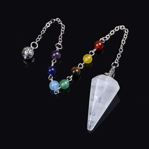 7 Chakra Reiki Healing Crystal Stone Hexagonal Point Pendant and Bracelet setting Pendulum for Reiki Wicca Dowsing Balancing Spiritual Natural Gemstone (Hexagonal Point(18mmx36mm), Amethyst) in Saudi Arabia