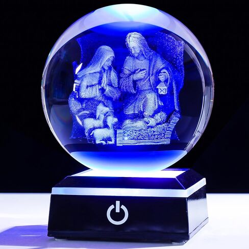 YWHL 3.14inches 3D Crystal Virgin Mary and Baby Jesus Ball with Colorful LED Base Laser Engraved Blessed Mother and Child Jesus Figurine Religious Gifts Keepsakes Decor for Christian Catholic Church in Kuwait