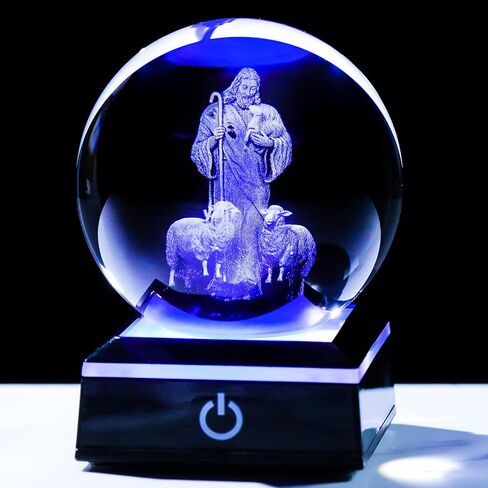 YWHL 3.14inches 3D Crystal Virgin Mary and Baby Jesus Ball with Colorful LED Base Laser Engraved Blessed Mother and Child Jesus Figurine Religious Gifts Keepsakes Decor for Christian Catholic Church in Kuwait