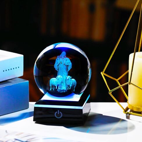 YWHL 3.14inches 3D Crystal Virgin Mary and Baby Jesus Ball with Colorful LED Base Laser Engraved Blessed Mother and Child Jesus Figurine Religious Gifts Keepsakes Decor for Christian Catholic Church in Kuwait