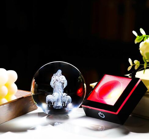 YWHL 3.14inches 3D Crystal Virgin Mary and Baby Jesus Ball with Colorful LED Base Laser Engraved Blessed Mother and Child Jesus Figurine Religious Gifts Keepsakes Decor for Christian Catholic Church in Kuwait