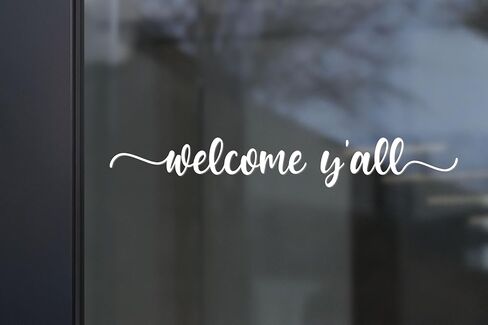 Welcome Y'all Vinyl Decal | 13" Wide Modern Farmhouse Decor | Easy Apply | Transparent Glass Only | Durable & Waterproof Outdoor/Indoor Use (Inside application, White) in Kuwait