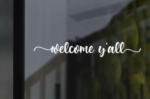 Welcome Y'all Vinyl Decal | 13" Wide Modern Farmhouse Decor | Easy Apply | Transparent Glass Only | Durable & Waterproof Outdoor/Indoor Use (Inside application, White) in Kuwait