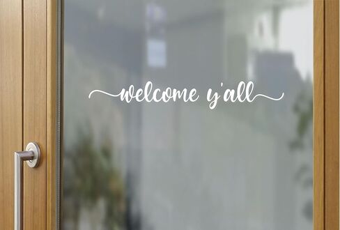 Welcome Y'all Vinyl Decal | 13" Wide Modern Farmhouse Decor | Easy Apply | Transparent Glass Only | Durable & Waterproof Outdoor/Indoor Use (Inside application, White) in Kuwait