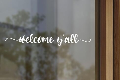 Welcome Y'all Vinyl Decal | 13" Wide Modern Farmhouse Decor | Easy Apply | Transparent Glass Only | Durable & Waterproof Outdoor/Indoor Use (Inside application, White) in Kuwait
