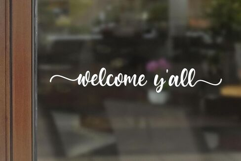 Welcome Y'all Vinyl Decal | 13" Wide Modern Farmhouse Decor | Easy Apply | Transparent Glass Only | Durable & Waterproof Outdoor/Indoor Use (Inside application, White) in Kuwait