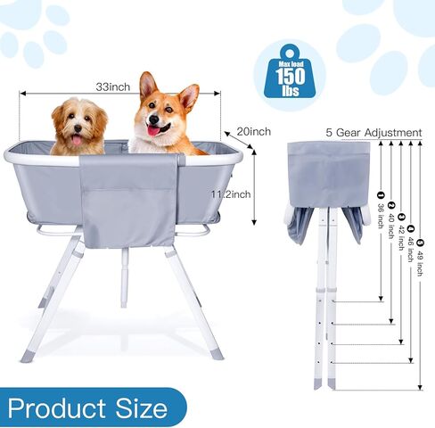 حوض استحمام محمول للكلاب، حوض استحمام للكلاب، محطة استحمام لغسيل الحيوانات الأليفة مع قفل أمان وجيب جانبي للقطط الصغيرة والمتوسطة والكبيرة، للاستخدام الداخلي والخارجي، ارتفاع قابل للتعديل بخمسة مستويات، قابل للطي، رمادي in Kuwait