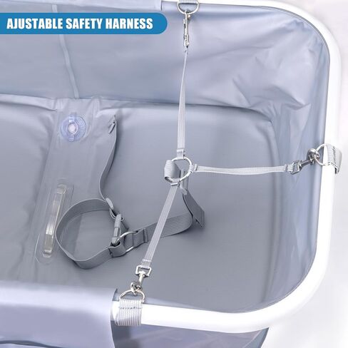 حوض استحمام محمول للكلاب، حوض استحمام للكلاب، محطة استحمام لغسيل الحيوانات الأليفة مع قفل أمان وجيب جانبي للقطط الصغيرة والمتوسطة والكبيرة، للاستخدام الداخلي والخارجي، ارتفاع قابل للتعديل بخمسة مستويات، قابل للطي، رمادي in Kuwait