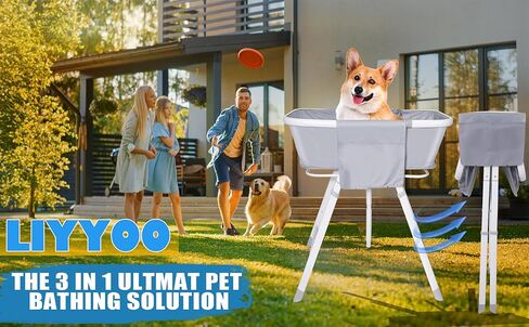 حوض استحمام محمول للكلاب، حوض استحمام للكلاب، محطة استحمام لغسيل الحيوانات الأليفة مع قفل أمان وجيب جانبي للقطط الصغيرة والمتوسطة والكبيرة، للاستخدام الداخلي والخارجي، ارتفاع قابل للتعديل بخمسة مستويات، قابل للطي، رمادي in Kuwait