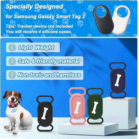 XANGNIER 4 Pack Silicone Dog Collar Holder Compatible with Samsung Galaxy Smart Tag 2, Waterproof Case for SmartTag 2,Fits for 0.8-1In Cat Dog Pet Collars,Dog GPS Tracker Protective Cover Accessories in Kuwait