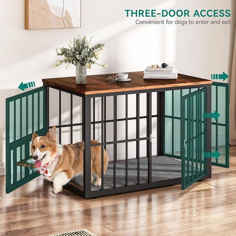 YITAHOME 77.6" Large Corner Dog Crate Furniture for 2 Dogs, 4 Combination Forms Wooden Dog Kennel with 360° rotatable Dog Bowls & 3 Doors,Dog Crate Furniture TV Stand for Medium Large Dog, Brown in Saudi Arabia