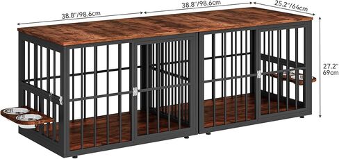 YITAHOME 77.6" Large Corner Dog Crate Furniture for 2 Dogs, 4 Combination Forms Wooden Dog Kennel with 360° rotatable Dog Bowls & 3 Doors,Dog Crate Furniture TV Stand for Medium Large Dog, Brown in Saudi Arabia