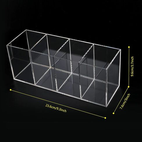 Clear Acrylic Pen Holder Handmade, 4 Slot Pencil Organizer Countertop, Pencil Stationery Organizer for Office Accessory, Makeup Cosmetic Brushes Storage, Clear Vanity Organizer for Bathroom (Clear) in Saudi Arabia