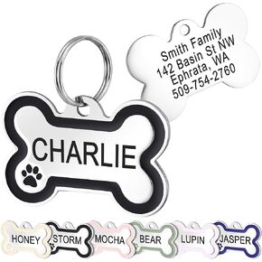 علامات معرف الحيوانات الأليفة على شكل عظمة من الفولاذ المقاوم للصدأ من GoTags مع تصميم مخالب ملونة، علامات مخصصة للكلاب والقطط، نقش مخصص مع ما يصل إلى 5 أسطر من النص على كلا الجانبين (عاجي، صغير) in Kuwait