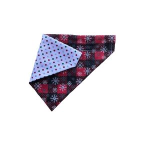 Christmas Bandana | Striped Dog Bandana | Red Dog Bandana | Reversible Dog Bandana | Slip Over The Collar Bandana | For Small Medium Or Large Dogs (Xmas lights & stripes, M)