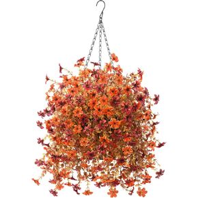 INQCMY Artificial Hanging Flowers in Basket for Summer Outdoor Porch Decoration,Fake Silk Violet in Planter,12inch Hanging Baskets with Artificial Flower UV Resistant for Home Balcony Yard Patio