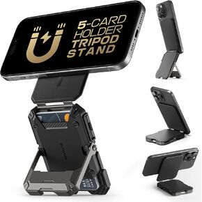 محفظة مغناطيسية من SUPCASE مع حامل متوافق مع MagSafe، [تحمل 5 بطاقات] [حامل قابل للتعديل] [حجب RFID] حامل ثلاثي القوائم للهاتف حامل بطاقة ائتمان مغناطيسي لسلسلة iPhone 16/15/14/13/12، أسود