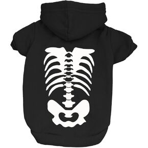 Skeleton Body Dog Hoodie Fleece Lined Pullover Sweatshirt with Leash Hole (Black, 6X-Large 867)