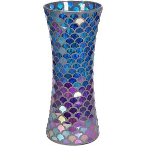ZHIPINHUI 11.6" H Mosaic Vase Glass Fish Scale Blue Vase,Fully Handmade Advanced Patch Technology, Unique and Dedicated Production, Exquisite, Neat, Bright Colors, A Great Gift for Anyone's Home Deco