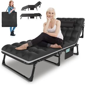Camping Cot,5-Level Adjustable Portable Camping Cots for Adults，Bring Pillows and Cushions,440 lb Capacity Folding Cot,with Storage Bag for Home Office Nap Beach Pool Travel, Black
