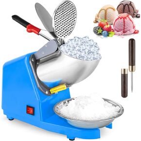 Ice Shaver Machine - Electric 4 Blades Ice Crusher Shaver, Stainless Steel Snow Cone Maker Shaved Ice Machine (300W 2200r/min) for Home & Commercial Use, Prevent Splash, with Ice Pick & Bowl