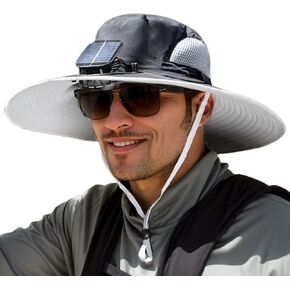 Solar Fan Sun Fishing Hat Wide Brim Cooling Bucket Hats for Men Hot Weather Outdoor Work (Black)