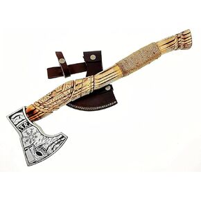 AX-7000 Custom Gift Forged Carbon Steel Viking Axe with Rose Wood Shaft, Viking Bearded Camping Axe (AX-7000) (AX-7000)