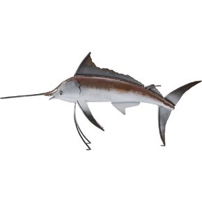 Handmade Metal Sailfish Décor, Western Fish Statue Ocean Decor, Hand-Painted Swordfish Figurine, Rustic Coastal Décor for Home Office, Living Room (Blue Brown)