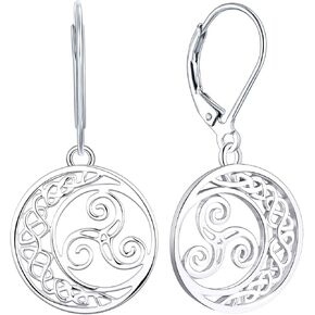 YL Celtic Knot Earrings 925 Sterling Silver Triskele Dangle Drop Earrings 18k White/Rose/Gold Triskelion Moon Leverback Jewelry for Women