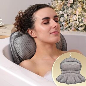 Bath Pillow Luxury Bathtub Pillow, Extra Soft & Comfortable Bath Pillows for Tub Head Neck and Back Support, with 4D Air Mesh Cushions & Non-Slip Suction Cups - Bath Accessories Spa Gifts for Women