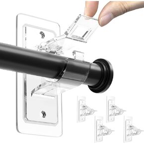 ANDGOO 4 PCS Self Adhesive Curtain Rod Brackets, Clear Plastic Curtain Rod Holder Rod Hook Curtain Rod Hanger (Transparent)