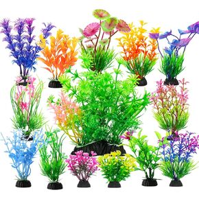 CousDUoBe 14Pcs Fish Tank Decorations Small Aquarium Plants Set, Fish Tank Accessories Aquarium Decor Plastic Plants