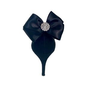 Black Satin & Rhinestone Bow Crystal Shoe Clips Set of 2 Party Wedding