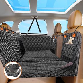 Back Seat Extender for Dogs with Non-Slip Mat, 40/60 Split Dog Car Seat Cover for Backseat Hard Bottom 100% Waterproof Non-Slip Scratch Resistant Dog Hammock for Car SUVs Truck, Premium Black