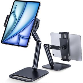 CreaDream Tablet Stand for iPad, Aluminum Tablet Holder with Heavy-Duty Base for Desk, Fully Adjustable Angle, Compatible with iPad Pro Air Mini, Galaxy Tab, Surface Pro, Kindle 4.7''-13", Black