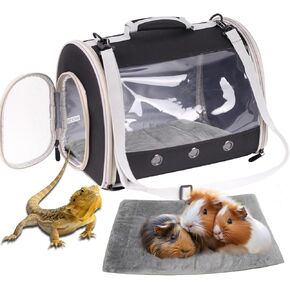 Bearded Dragon Travel Carrier Backpack,Lizard Backpack Carrier,Space Capsule Clear Bubble Window Astronaut Reptile Carrier Backpack for Guinea Pig,Sugar Glider,Bunny (Black, TPU Carrier+MAT)