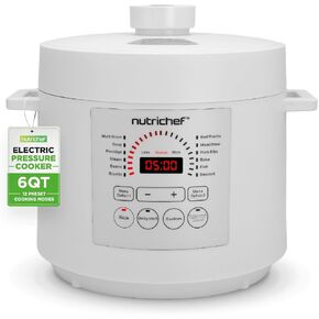 NutriChef Electric Pressure Cooker 6 Quart Capacity | 9 Function Digital Countertop Pressure Cooker | Adjustable Time & Temperature | Cook, Bake, Steam, Broil, & Braise | 13.1 x 11.4 IN | White