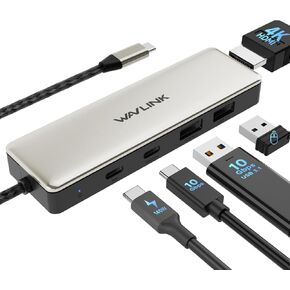 USB C Hub, WAVLINK USB C Adapter with 4K HDMI, 140W Power Delivery, 2 USB 3.1 10Gbps Ports, 1 USB A 2.0 Port for XPS, Thinkpad MacBook Pro/Air