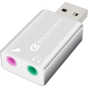 Reborn USB External Stereo Sound Audio Adapter, Aluminum Alloy 3.5mm Universal Jack (Headphone/Microphone), Compatible with Windows, Mac, Linux, PC laptops, Plug and Play - 1 Pack