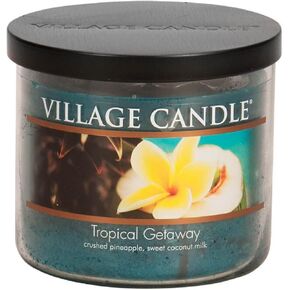 Village Candle Tropical Getaway Large Apothecary Jar, Scented Candle, 21.25 oz., Blue