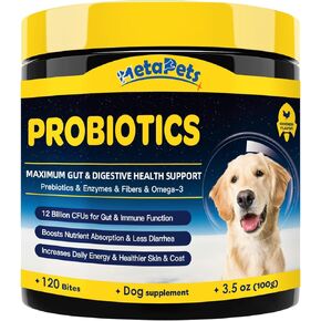 Probiotics for Dogs - Dog Probiotics for Digestive Health, Prebiotics, Enzymes, Fiber, and Omega-3 with Vitamins to Promote Intestinal Health, Support Immunity, Allergies & Itchy Skin, 120 Bites