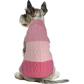 DELIFUR Color Block Cat Sweater - Knitted Turtleneck Cat Knitwear Warm Dog Coats with Classic Cable Fall Winter Clothes for Cat Puppy Chihuahua Boy Girl (Orange, Small)