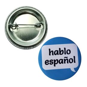 hablo español pin - I speak Spanish pinback button - small, 1.25 in blue - pack of 12 pins (font 1)