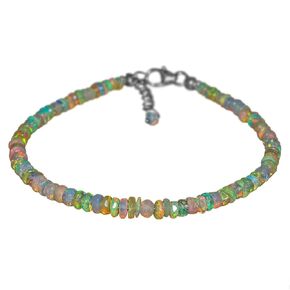 InfinityGemsArt Opal Healing Beads Adjustable Bracelet, Natural Welo Opal Gemstone Beads Dainty Zodiac Bracelet, Birthstone, Gift for her, Jewelry in 925 Sterling Silver Chain 8 inch, Ethiopian mined