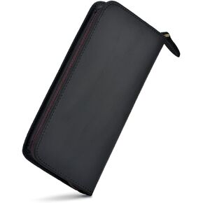 Fountain Pen Case 3 Divided Slots Crazy Horse Leather Pen Holder, Handmade Display Zippered Pouch for Rollerball Pen-Wine